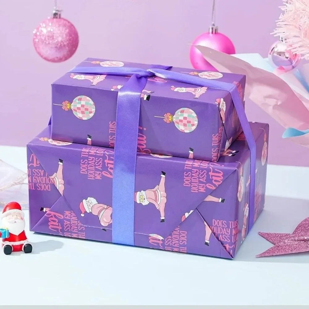 Funny Christmas‎ Wrapping Paper Santa Holiday Gift Wrap Purple 40